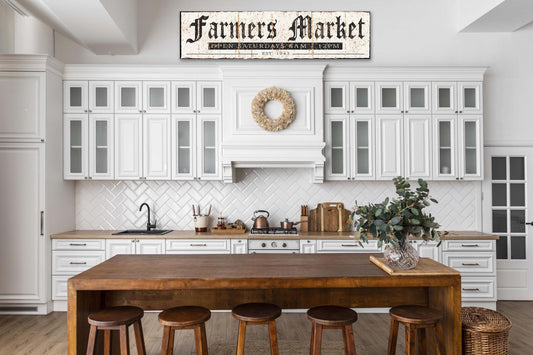Farmers Market Sign Large Rustic Vintage Modern Farmhouse Kitchen Dining Room Wall Art Hanging