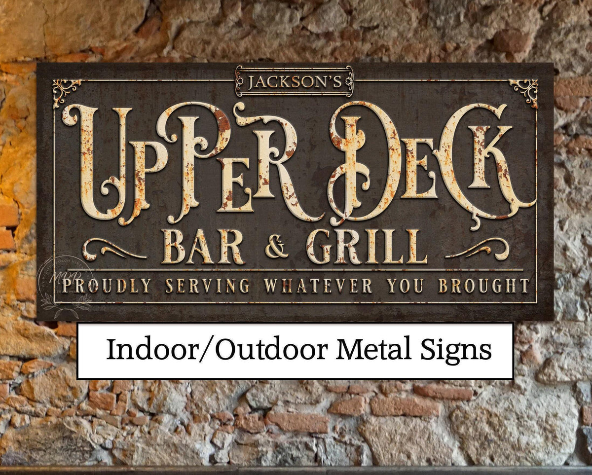 Personalized Patio Metal Sign Upper Deck - Vintage Backyard Wall Art Decor