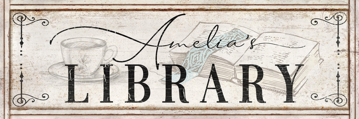 Personalized LIBRARY Name Sign Wall Decor Vintage Custom Reading Nook Or Corner Canvas