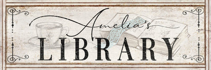 Personalized LIBRARY Name Sign Wall Decor Vintage Custom Reading Nook Or Corner Canvas