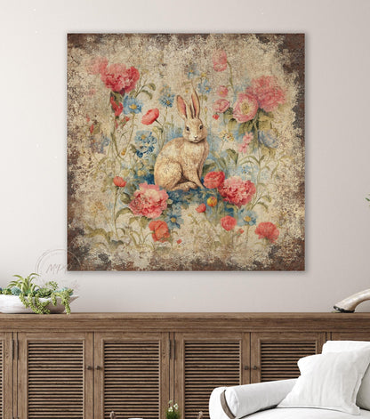 EASTER Bouquet Sign Vintage Inspired Square Distressed Over The Mantel Rustic Canvas Decor
