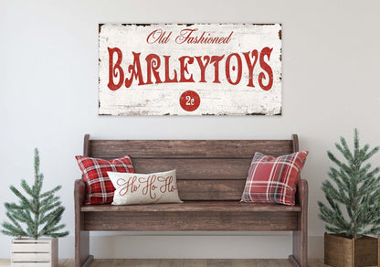 Vintage CHRISTMAS BARLEY TOY Candy Sign Old Fashioned Antique Farmhouse Wall Art Print