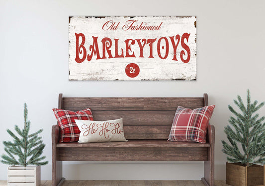 Vintage CHRISTMAS BARLEY TOY Candy Sign Old Fashioned Antique Farmhouse Wall Art Print