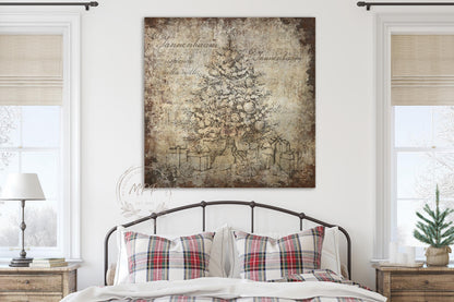 Vintage Christmas Sign O TANNENBAUM Tree Wall Art Print Over The Mantel Large Rustic Holiday Decor