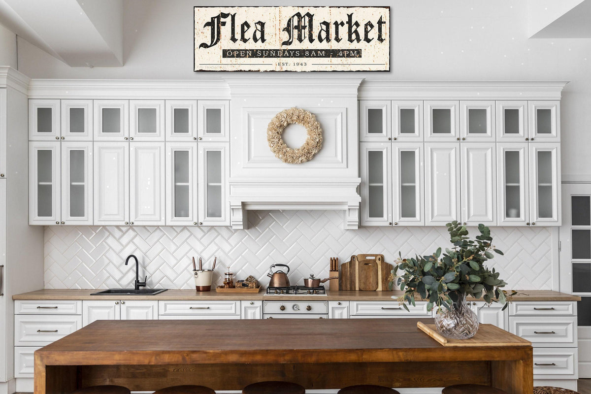 FLEA MARKET Vintage Sign Farmhouse Canvas Business Personalized Metal Art Print
