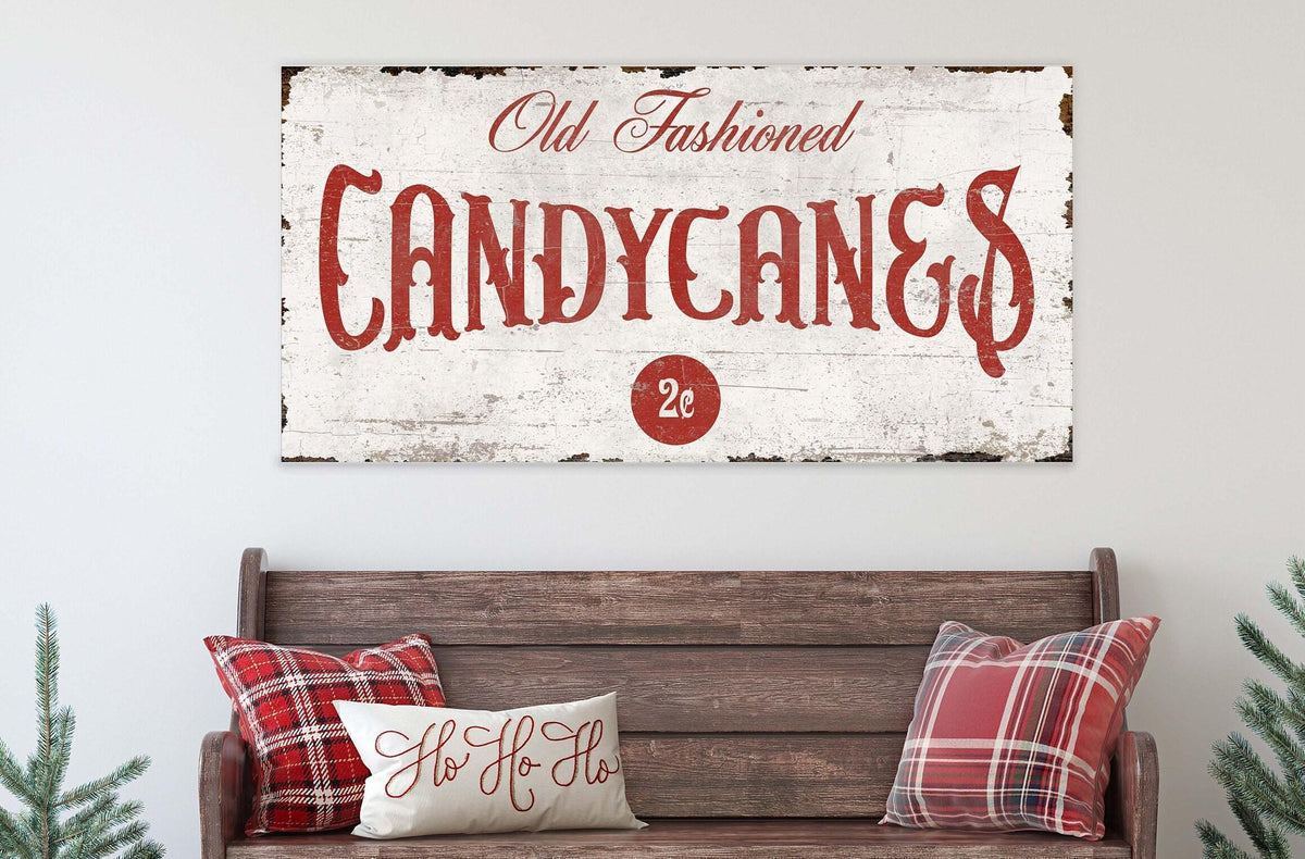 CANDY CANES Sign Vintage Christmas OLD Fashioned Modern Farmhouse Rustic Canvas Wall Decor