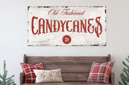 CANDY CANES Sign Vintage Christmas OLD Fashioned Modern Farmhouse Rustic Canvas Wall Decor