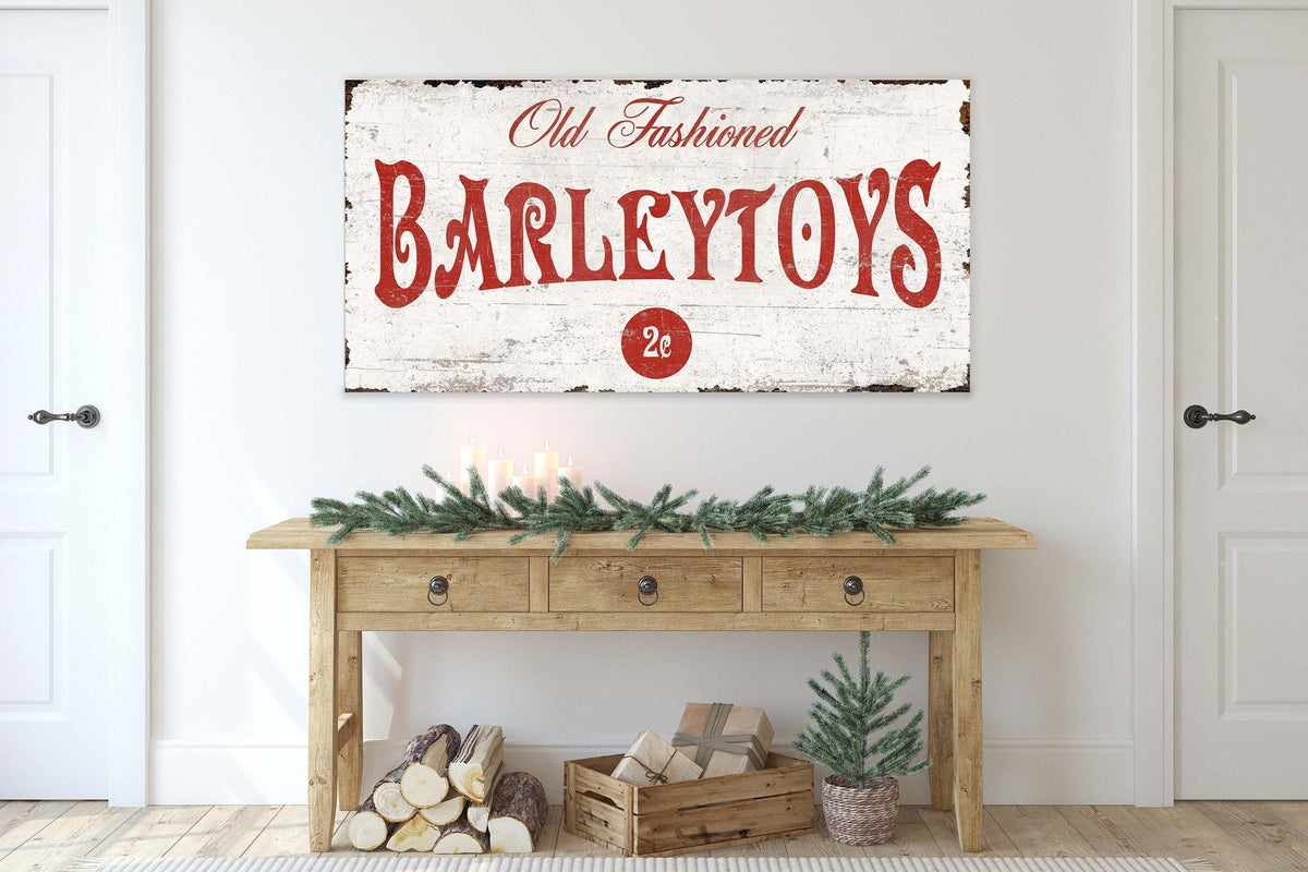 Vintage CHRISTMAS BARLEY TOY Candy Sign Old Fashioned Antique Farmhouse Wall Art Print