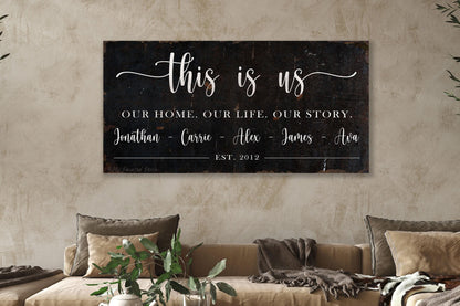 THIS IS Us Name Sign Vintage Personalized Custom Farmhouse Wall Art Print Rustic Large Canvas Decor