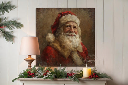 VINTAGE Christmas SANTA Clause Sign Holiday Porch Or Over the Mantel Large Canvas Wall Print