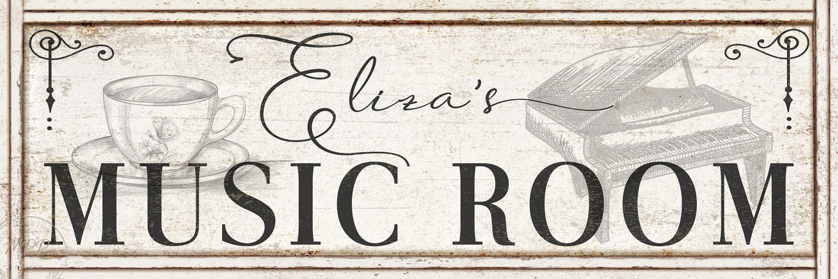 MUSIC ROOM Sign Wall Art Custom Vintage Personalized Name Farmhouse Studio Decor