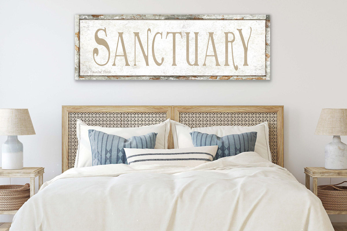 Vintage SANCTUARY Sign Bathroom Farmhouse Wall Art Print Reading Corner Gift For Her