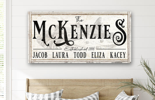 Vintage Family Name Sign Personalized Rustic Modern Farmhouse Living Room Wall Art Print