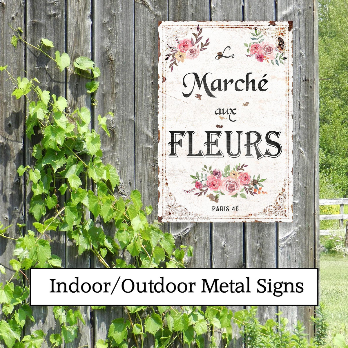 French Flower Market Garden Sign, Le Marché aux Fleurs, Metal Wall Art, Farmhouse Decor