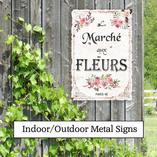 French Flower Market Garden Sign, Le Marché aux Fleurs, Metal Wall Art, Farmhouse Decor