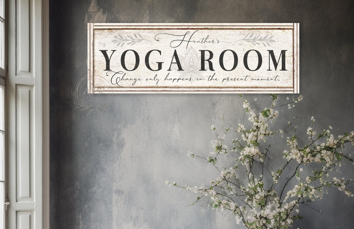 Personalized Name Sign, Yoga Studio Room Decor, Vintage Farmhouse Canvas or Metal Signs
