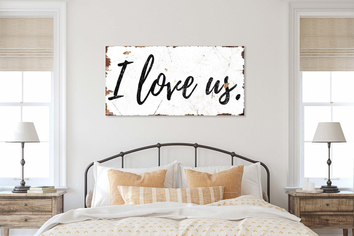 I LOVE US Sign Farmhouse Vintage Modern Large Rustic Bedroom Wall Decor