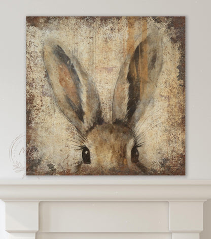 EASTER Wall Art Print Vintage BUNNY Ears Sign Square Modern Farmhouse Large Rustic Canvas Decor