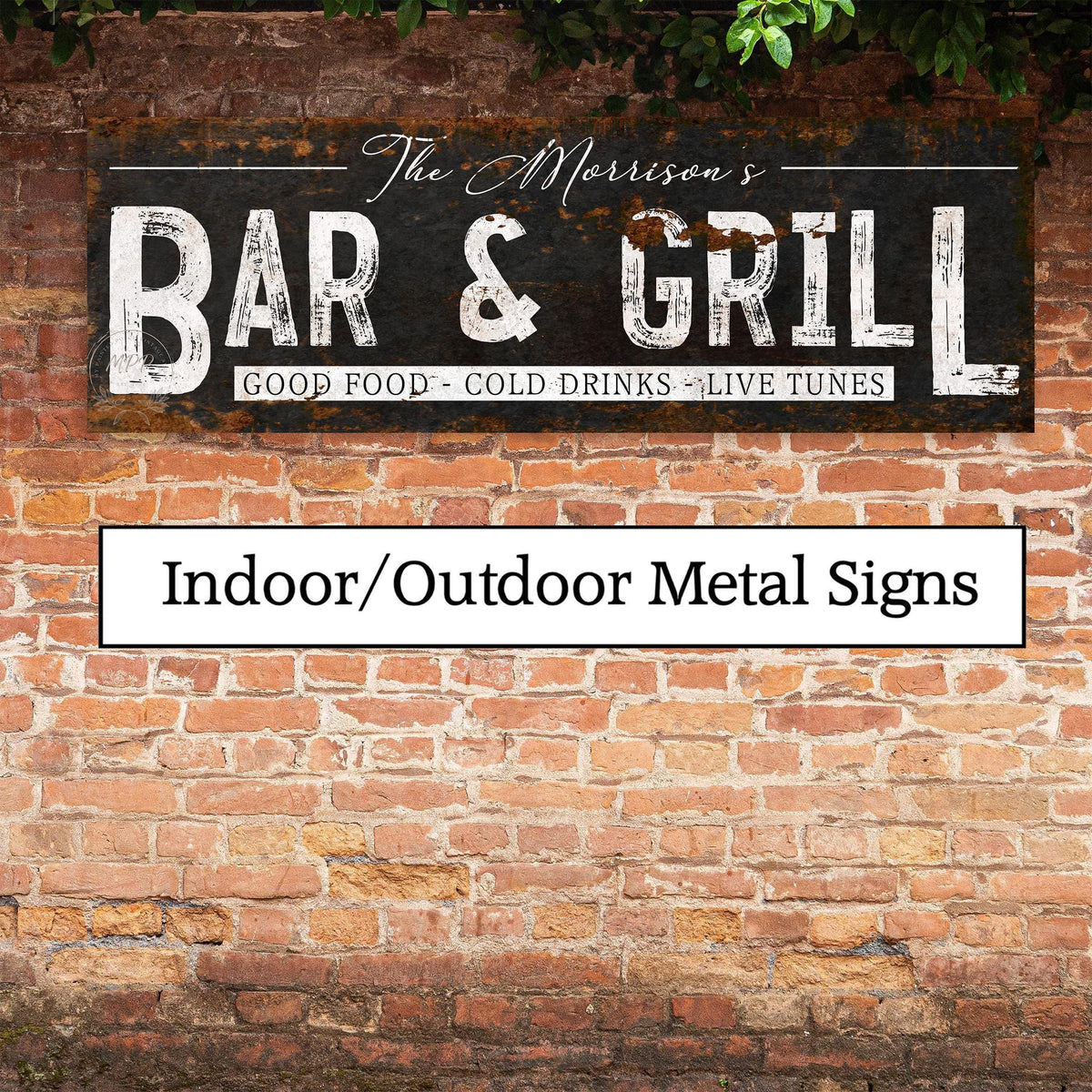 Bar & Grill Family Name Custom Outdoor Personalized Sign For Backyard Patio Deck Pool