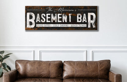 Vintage Basement Bar Sign Name Wall Art Custom Personalized Large Rustic Canvas Decor