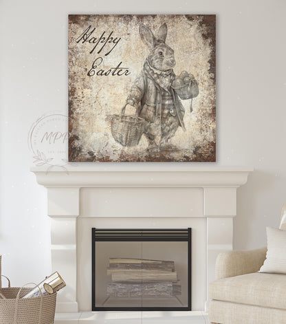 EASTER Bunny Sign Vintage Inspired Wall Art Print Large Rustic Square Canvas Modern Farmhouse
