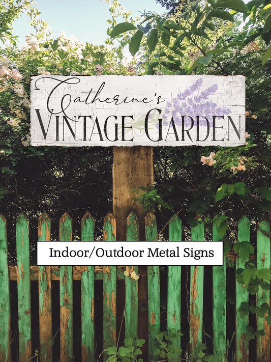 Vintage Personalized GARDEN Sign Gift For Her OUTDOOR METAL French Country Farmhouse Decor