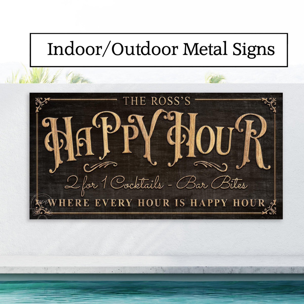METAL Patio Happy Hour Custom Personalized Bar and Grill Outdoor Vintage Family Name Sign
