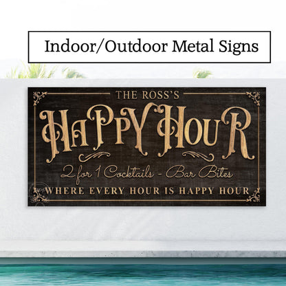 METAL Patio Happy Hour Custom Personalized Bar and Grill Outdoor Vintage Family Name Sign