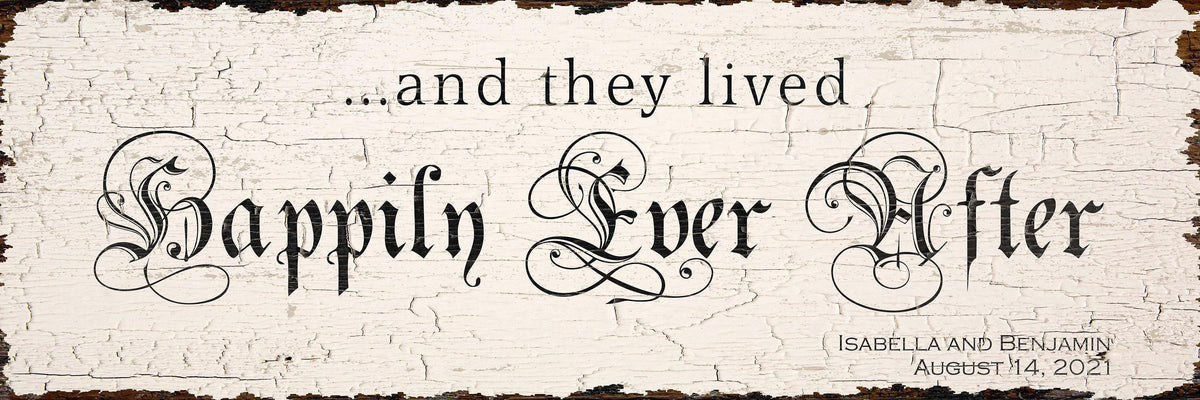 Wedding Couple HAPPILY EVER AFTER Personalized Sign Anniversary Custom Rustic Bedroom Wall Art