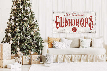 Vintage Christmas Sign GUMDROPS Old Fashioned Rustic Xmas Holidays Large Custom Wall Art Print