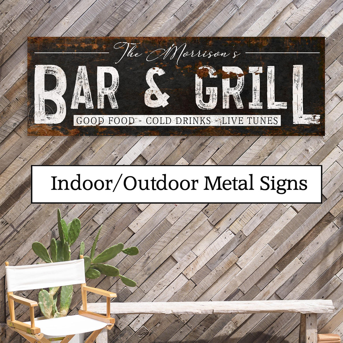 Bar & Grill Family Name Custom Outdoor Personalized Sign For Backyard Patio Deck Pool