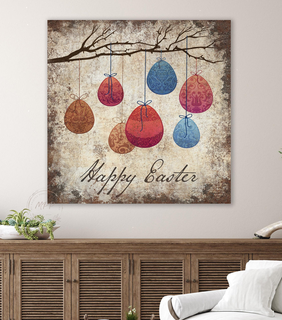 VINTAGE EASTER Sign Wall Art Print Square Modern Farmhouse Large Rustic Canvas Decor