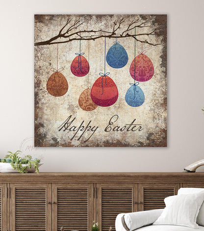 VINTAGE EASTER Sign Wall Art Print Square Modern Farmhouse Large Rustic Canvas Decor