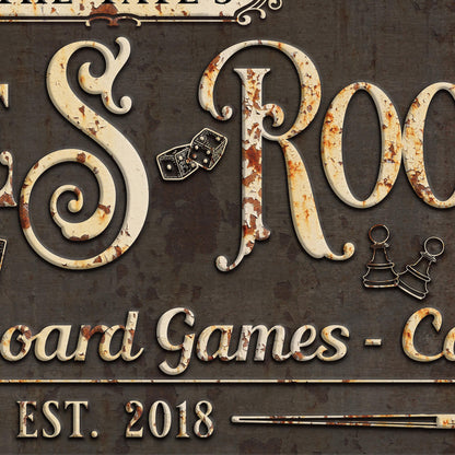 GAMES ROOM Sign PERSONALIZED Vintage Large Rustic Custom Canvas Farmhouse Basement Wall Art