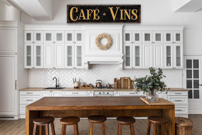 Coffee Wine Sign Cafe Vins French Country Decor Vintage BLACK Farmhouse Canvas Wall Art