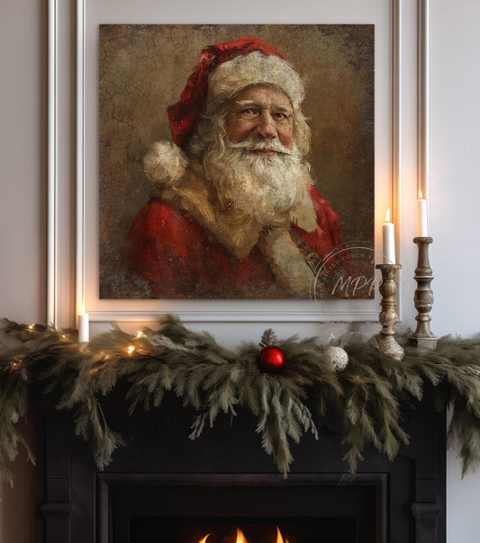 VINTAGE Christmas SANTA Clause Sign Holiday Porch Or Over the Mantel Large Canvas Wall Print