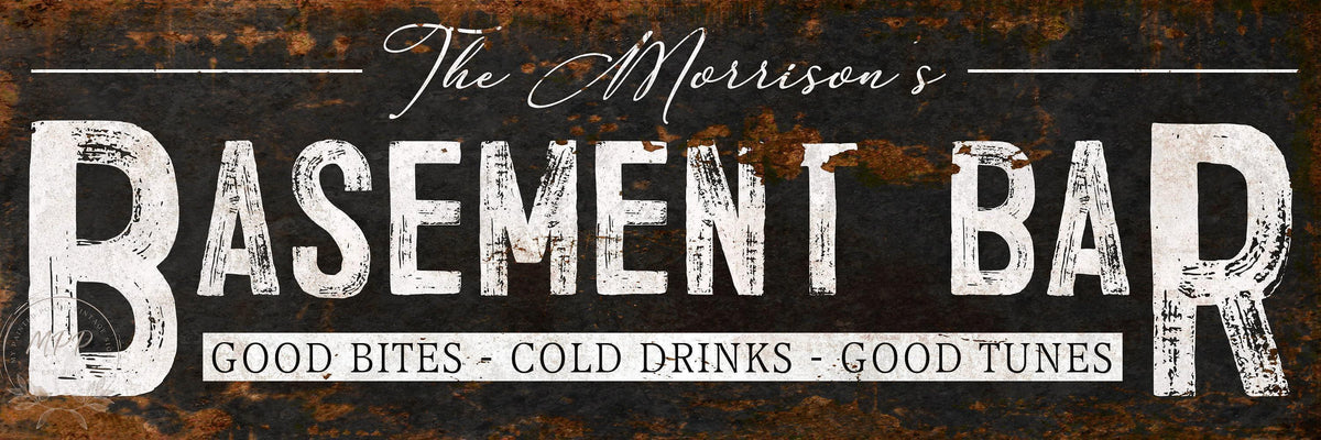 Vintage Basement Bar Sign Name Wall Art Custom Personalized Large Rustic Canvas Decor
