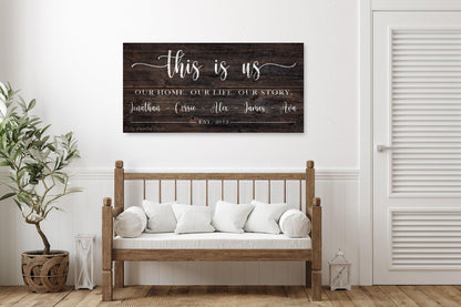 This Is Us Family Name Sign | Vintage Wood Look Canvas | Farmhouse Wall Art