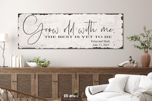 GROW OLD WITH Me Vintage Personalized Wedding Sign For Couple Anniversary Farmhouse Canvas Print
