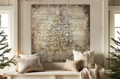 Vintage Christmas Sign O TANNENBAUM Tree Wall Art Print Over The Mantel Large Rustic Holiday Decor