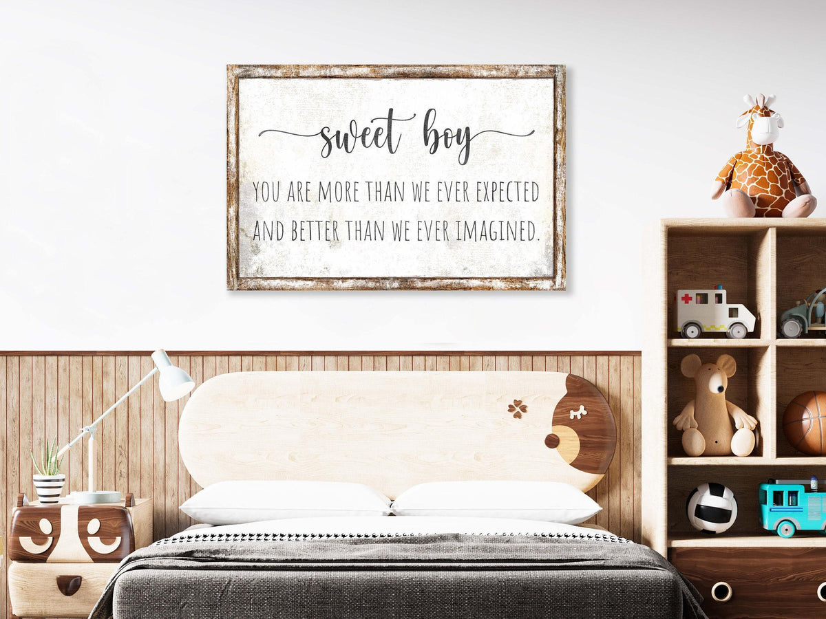 Vintage SWEET BOY Affirmation Self Kids Room Baby Nursery Wall Decor Large Rustic Canvas