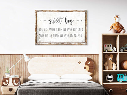 Vintage SWEET BOY Affirmation Self Kids Room Baby Nursery Wall Decor Large Rustic Canvas