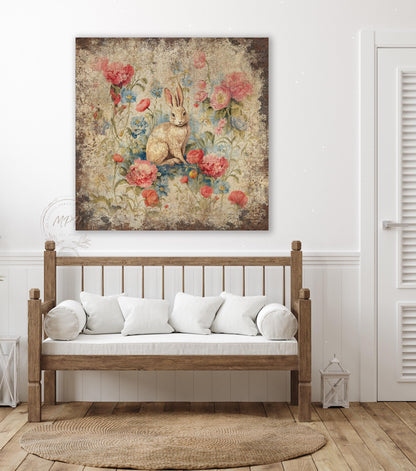 EASTER Bouquet Sign Vintage Inspired Square Distressed Over The Mantel Rustic Canvas Decor