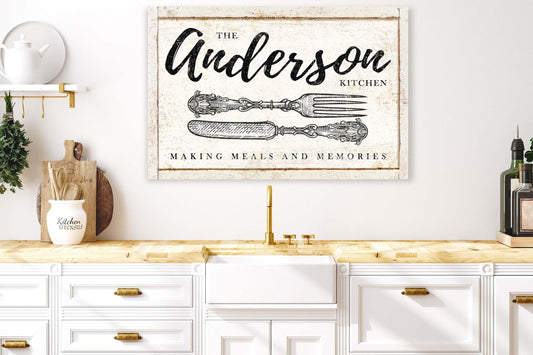 Vintage Family Name Kitchen Sign Farmhouse Decor Personalized Dining Room Wall Art Print