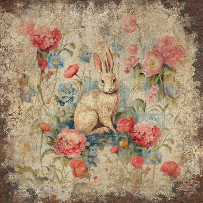 EASTER Bouquet Sign Vintage Inspired Square Distressed Over The Mantel Rustic Canvas Decor