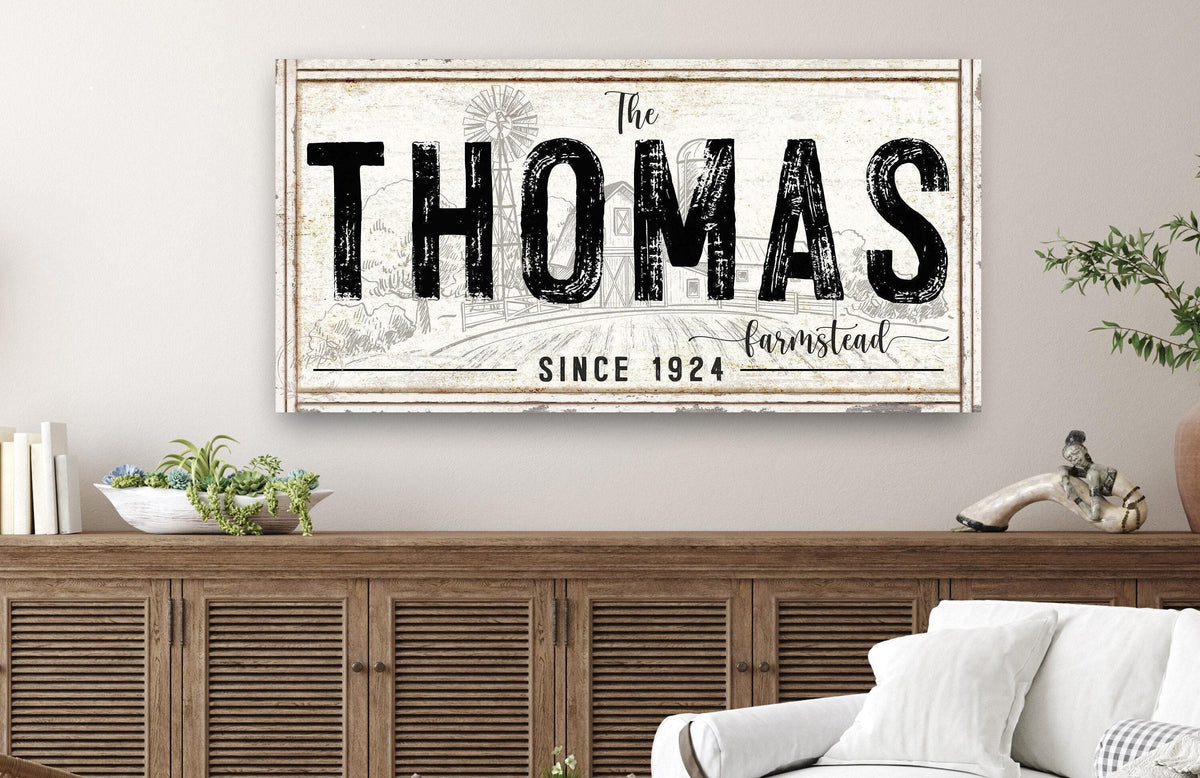 Vintage HOMESTEAD FARMSTEAD Last Name Sign Family Gift Personalized Farmhouse Wall Decor