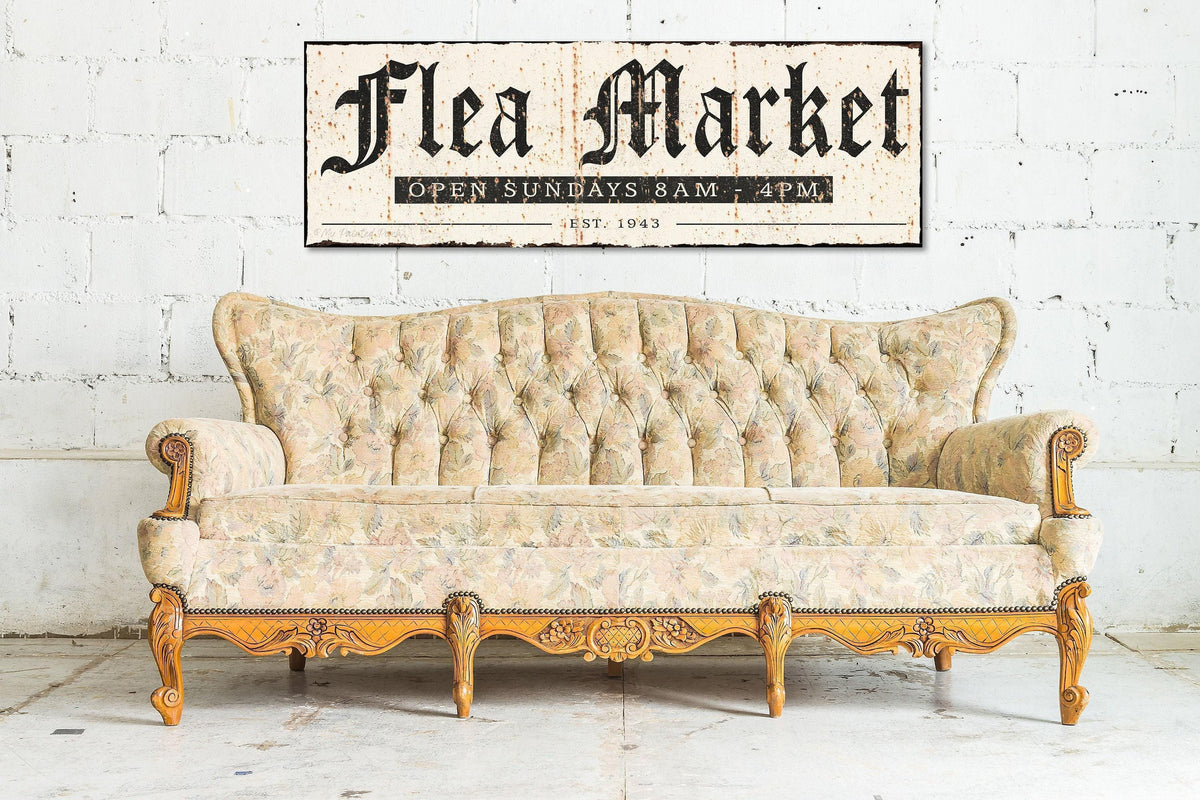 FLEA MARKET Vintage Sign Farmhouse Canvas Business Personalized Metal Art Print