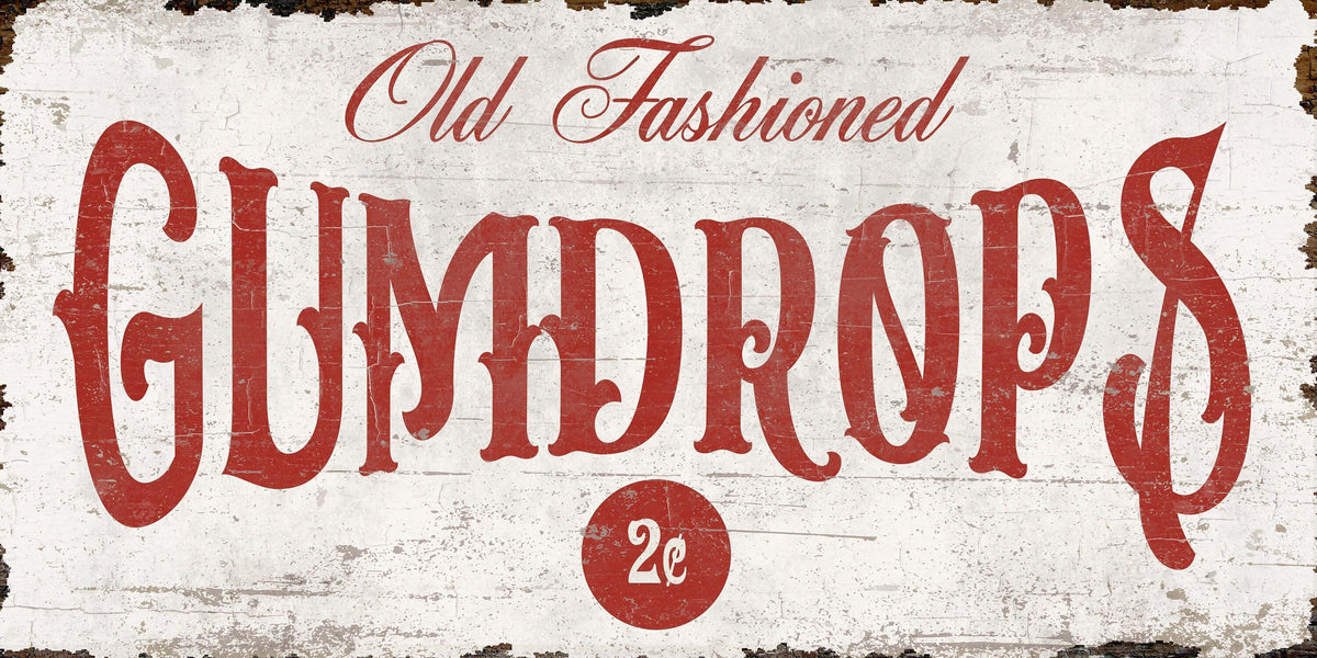 Vintage Christmas Sign GUMDROPS Old Fashioned Rustic Xmas Holidays Large Custom Wall Art Print