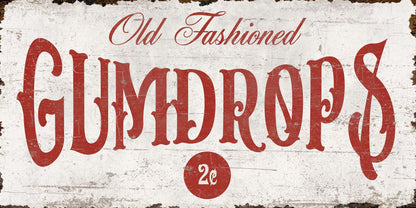 Vintage Christmas Sign GUMDROPS Old Fashioned Rustic Xmas Holidays Large Custom Wall Art Print