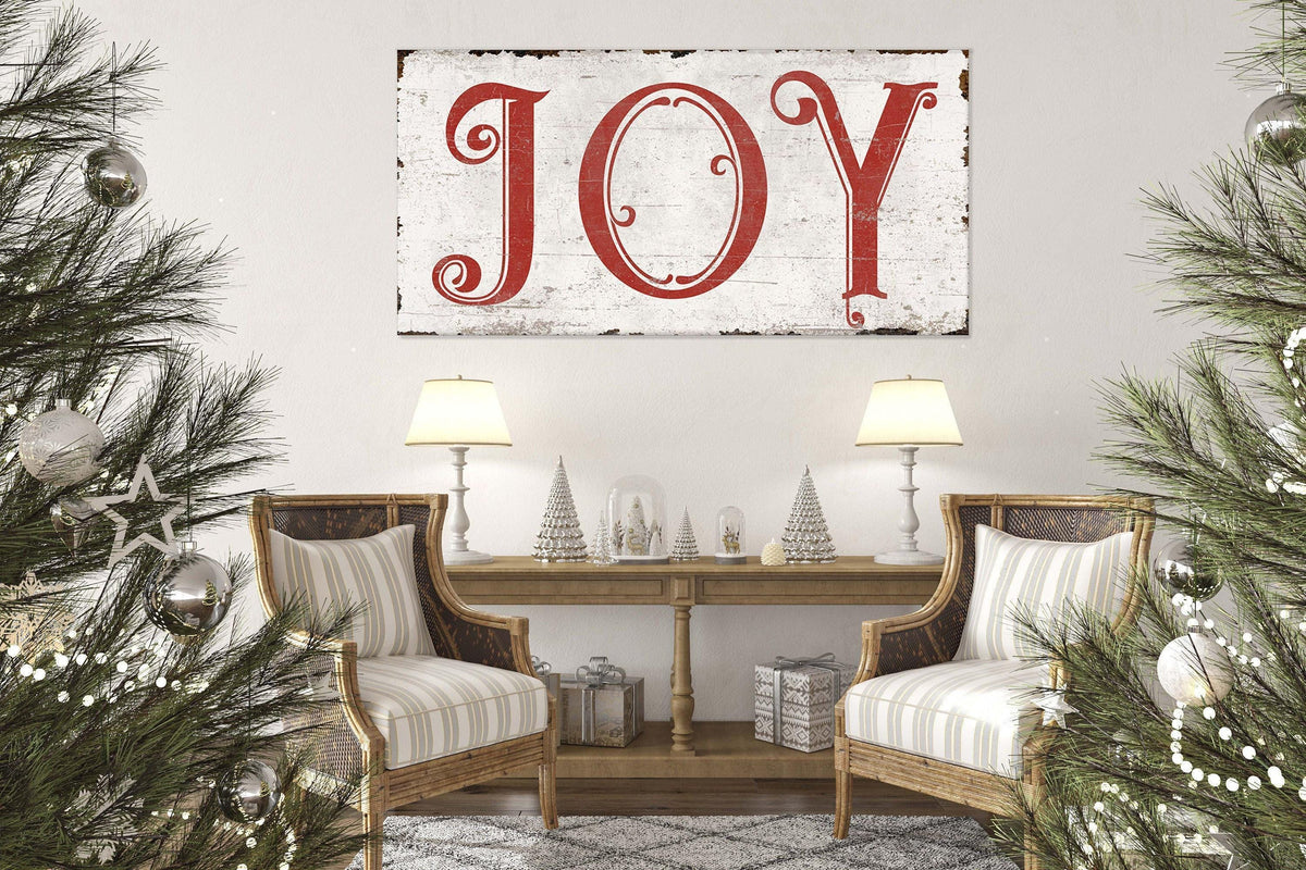 Vintage Christmas Sign JOY FARMHOUSE Modern Rustic Canvas Wall Art Hanging Print Xmas Holiday Decor